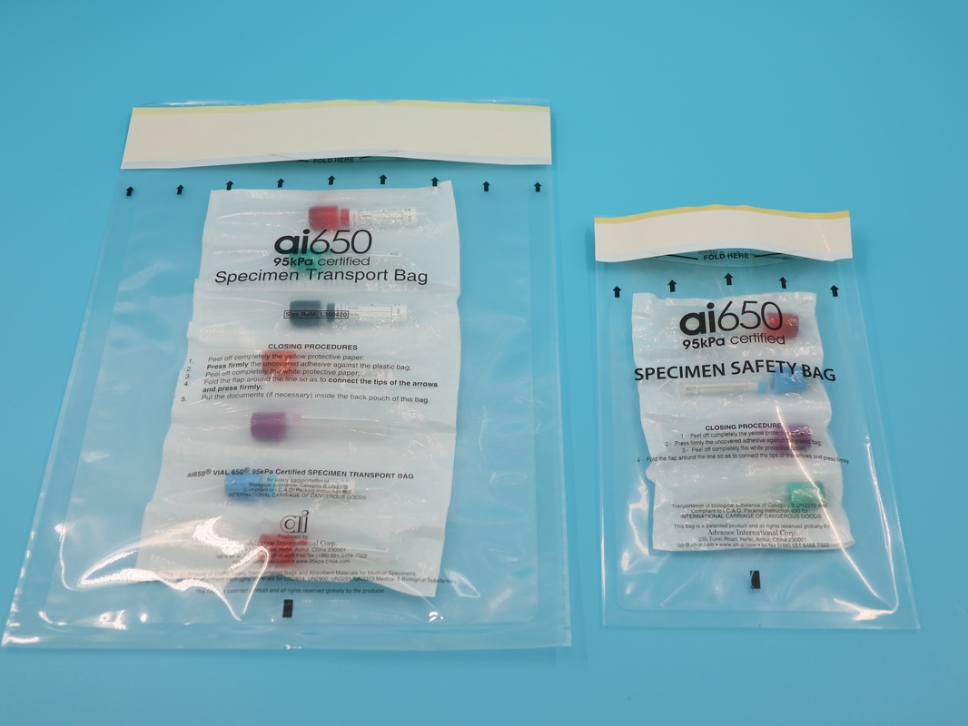 Πλαστικό Ldpe Ziplock 95kpa Τεχνική τσάντα μεταφοράς δειγμάτων Τρία στρώματα Καγκουρό οδοντιατρική τσάντα Διαφανής Προσαρμοσμένη τροφή εκτύπωσης βαφής