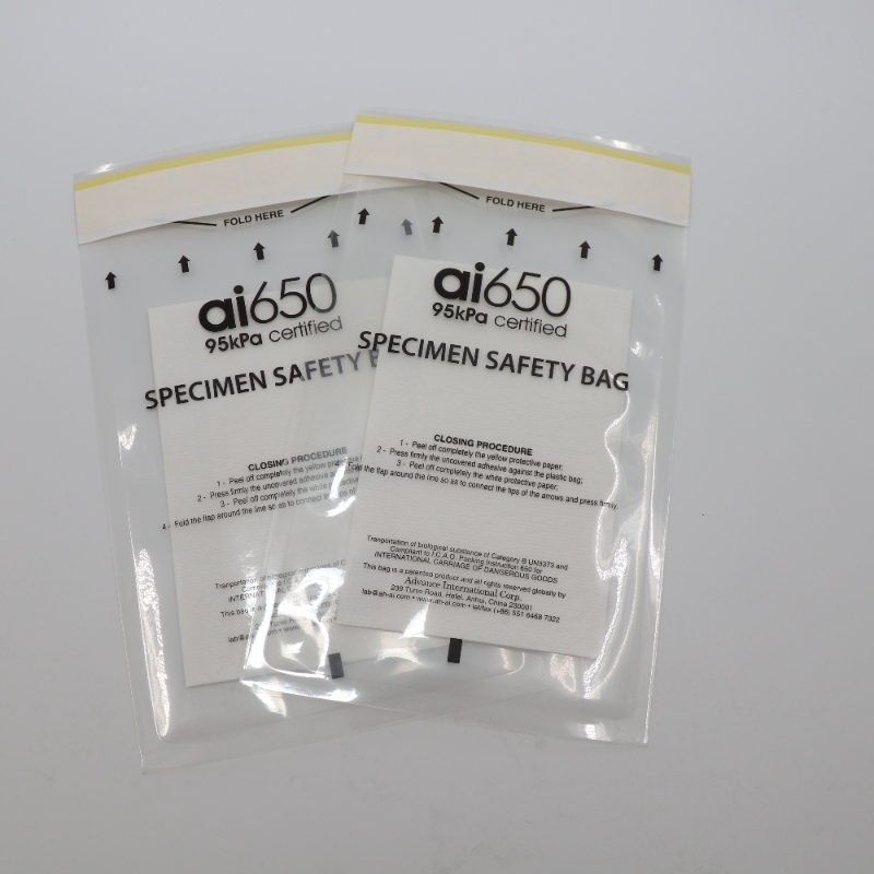 Σακούλα Δείγματος Βιολογικού Κινδύνου Συμμορφούμενη με 95 KPa με Απορροφητικό Επίθεμα και Κουτί Μεταφοράς Δειγμάτων