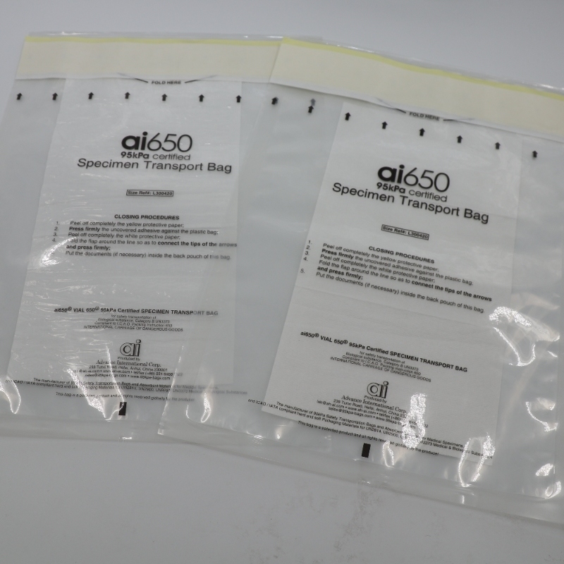 Διαφανείς ιατρικές σακούλες δειγμάτων UN3373 με απορροφητικό σακουλάκι και ασφαλές κουτί αποστολής δειγμάτων